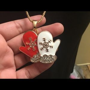 Crystal Red and White Mittens Necklace/ Brooch Pin